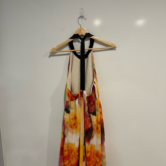 Alice + Olivia Ryan High Neck Leather T-Back Maxi Dress in Sunset Blur - Picture 4 of 9